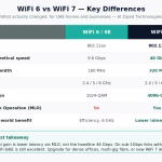 WiFi 6 vs WiFi 7 comparison chart speed channel width MLO for UAE business